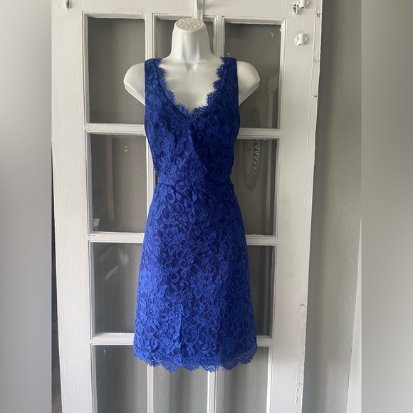 Monique Lhuillier Royal Blue Lace Midi Dress